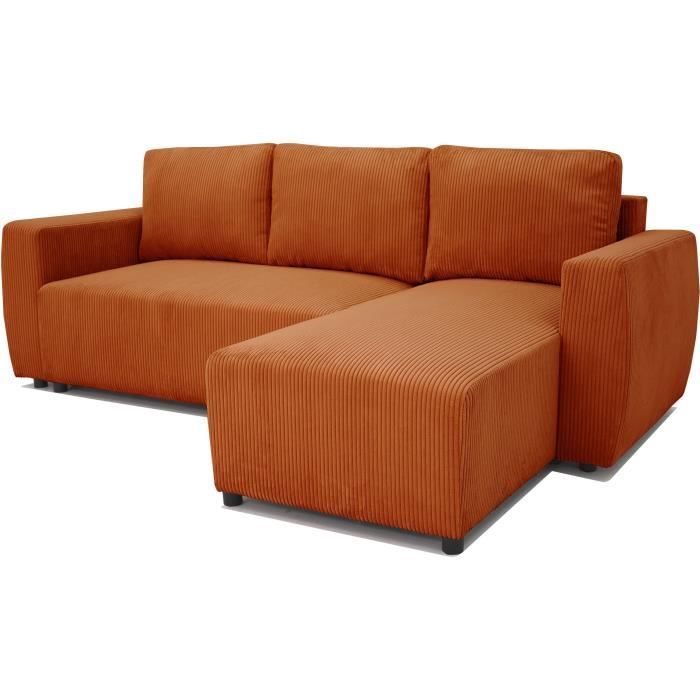 A131457-2.jpg PHARELL hoekbank 3 tot 4 plaatsen - Terracotta ribfluweel stof - Omkeerbaar - L 224 x D 155 x H 85 cm - Afbeelding 3