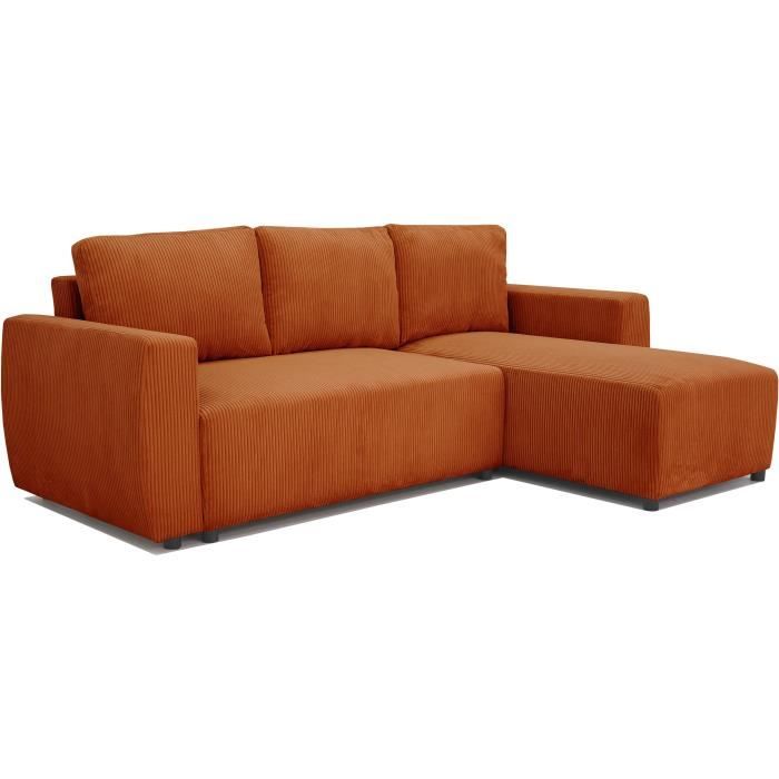 A131457-3.jpg PHARELL hoekbank 3 tot 4 plaatsen - Terracotta ribfluweel stof - Omkeerbaar - L 224 x D 155 x H 85 cm - Afbeelding 4