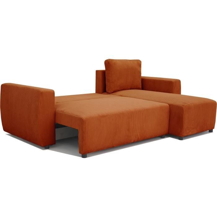 A131457-4.jpg PHARELL hoekbank 3 tot 4 plaatsen - Terracotta ribfluweel stof - Omkeerbaar - L 224 x D 155 x H 85 cm - Afbeelding 5