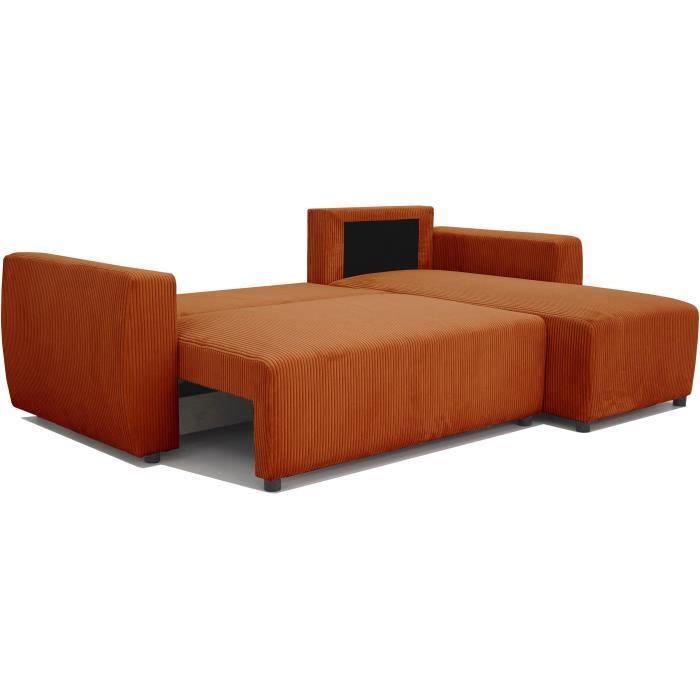 A131457-5.jpg PHARELL hoekbank 3 tot 4 plaatsen - Terracotta ribfluweel stof - Omkeerbaar - L 224 x D 155 x H 85 cm - Afbeelding 6