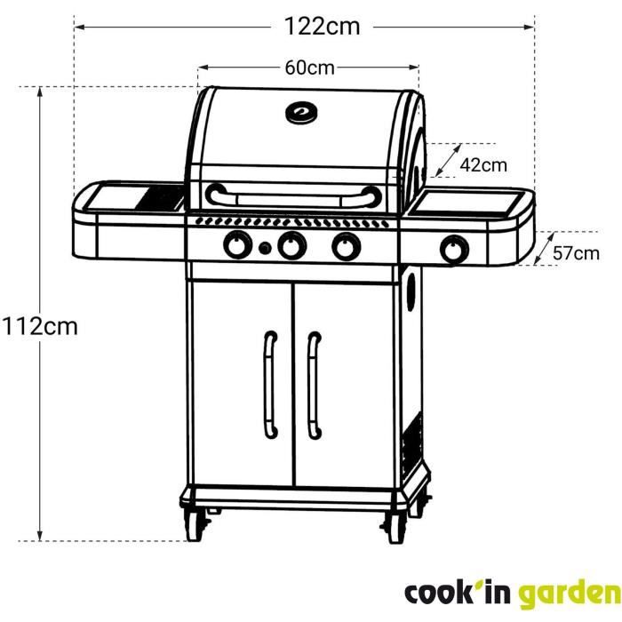 AM063SBI-2.jpg Gasbarbecue - COOK'IN GARDEN - FIDGI 3 - 3 branders + Zijkant - Zwart - Afbeelding 3