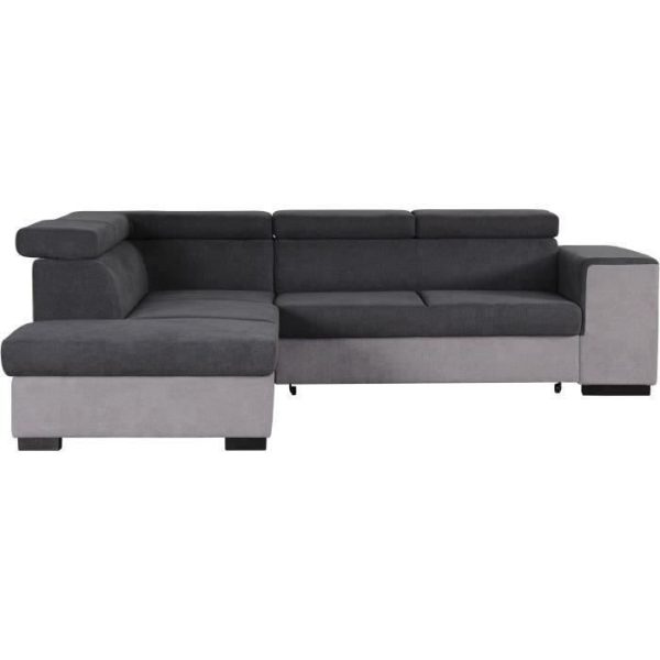 ARMSTRONG Converteerbare 5-zits hoekslaapbank links - Witte imitatie en lichtgrijze stof - B 271 x D 220 x H 77 cm