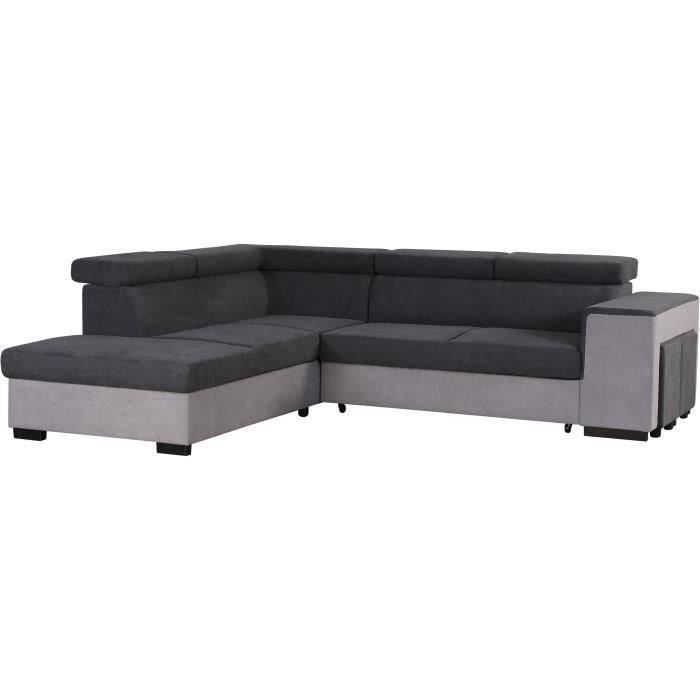 ARMSTRONGANGCGG-2.jpg ARMSTRONG Converteerbare 5-zits hoekslaapbank links - Witte imitatie en lichtgrijze stof - B 271 x D 220 x H 77 cm - Afbeelding 3