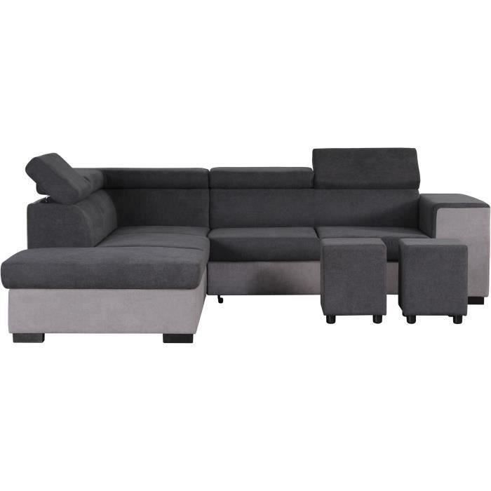 ARMSTRONGANGCGG-3.jpg ARMSTRONG Converteerbare 5-zits hoekslaapbank links - Witte imitatie en lichtgrijze stof - B 271 x D 220 x H 77 cm - Afbeelding 4