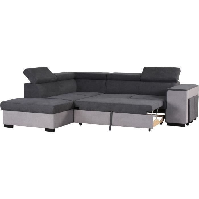 ARMSTRONGANGCGG-4.jpg ARMSTRONG Converteerbare 5-zits hoekslaapbank links - Witte imitatie en lichtgrijze stof - B 271 x D 220 x H 77 cm - Afbeelding 5