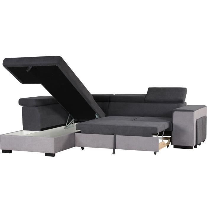 ARMSTRONGANGCGG-5.jpg ARMSTRONG Converteerbare 5-zits hoekslaapbank links - Witte imitatie en lichtgrijze stof - B 271 x D 220 x H 77 cm - Afbeelding 6