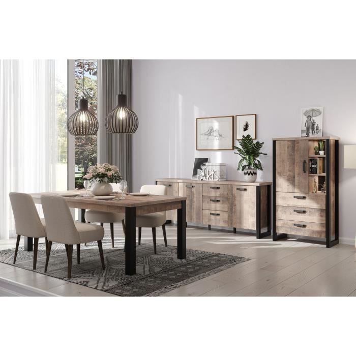 AUC1686839048858-1.jpg EMILE dressoir - Tabaksbruin eiken en matzwarte melamine - 3 deuren + 3 lades - L214 x D45 x H86 cm - TRENDTEAM - Afbeelding 2