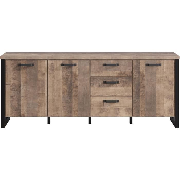 AUC1686839048858-3.jpg EMILE dressoir - Tabaksbruin eiken en matzwarte melamine - 3 deuren + 3 lades - L214 x D45 x H86 cm - TRENDTEAM - Afbeelding 4