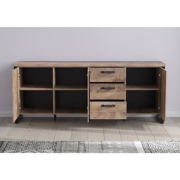 AUC1686839048858-5.jpg EMILE dressoir - Tabaksbruin eiken en matzwarte melamine - 3 deuren + 3 lades - L214 x D45 x H86 cm - TRENDTEAM - Afbeelding 6