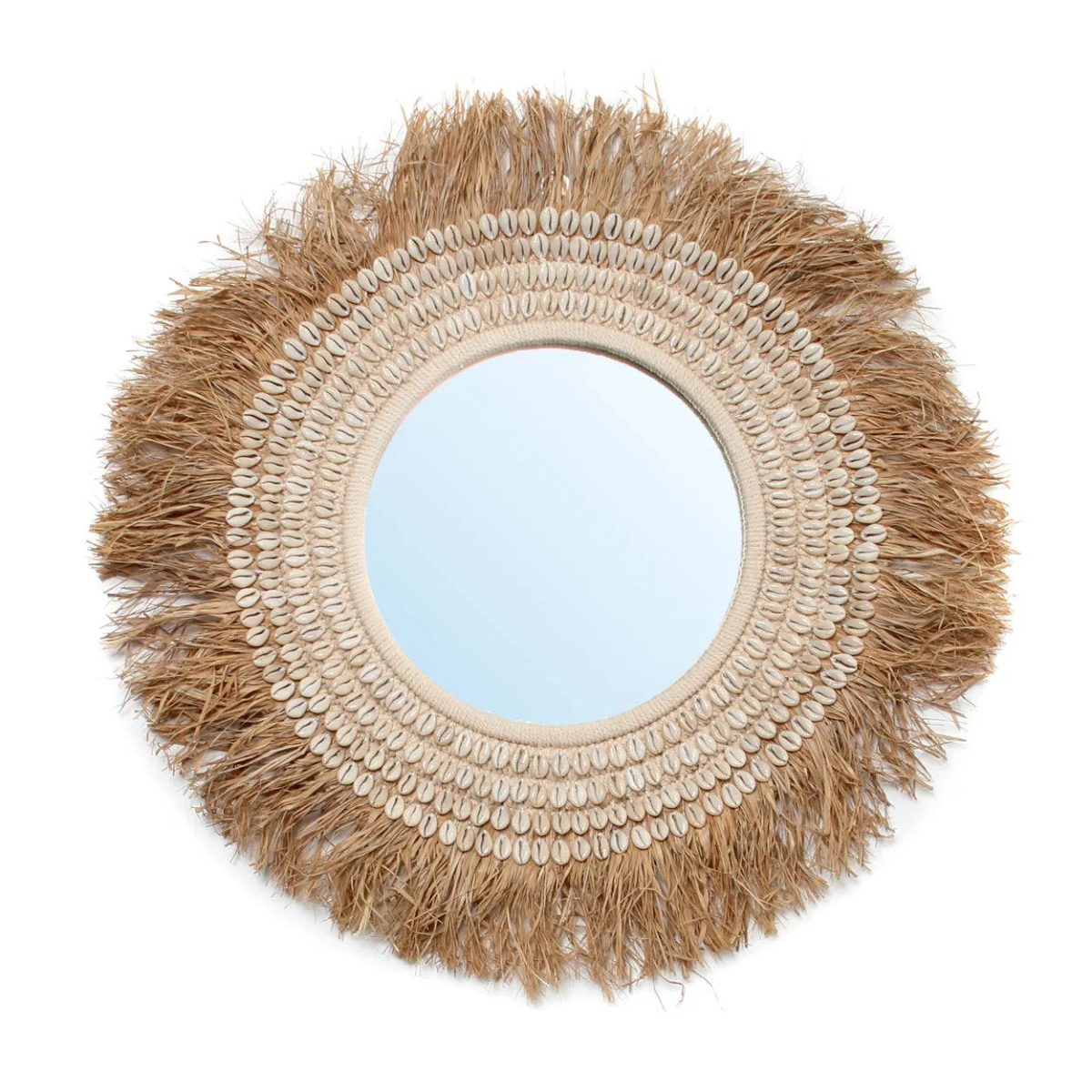 De Raffia Cowrie Spiegel - Natuurlijk Wit - Afbeelding 1