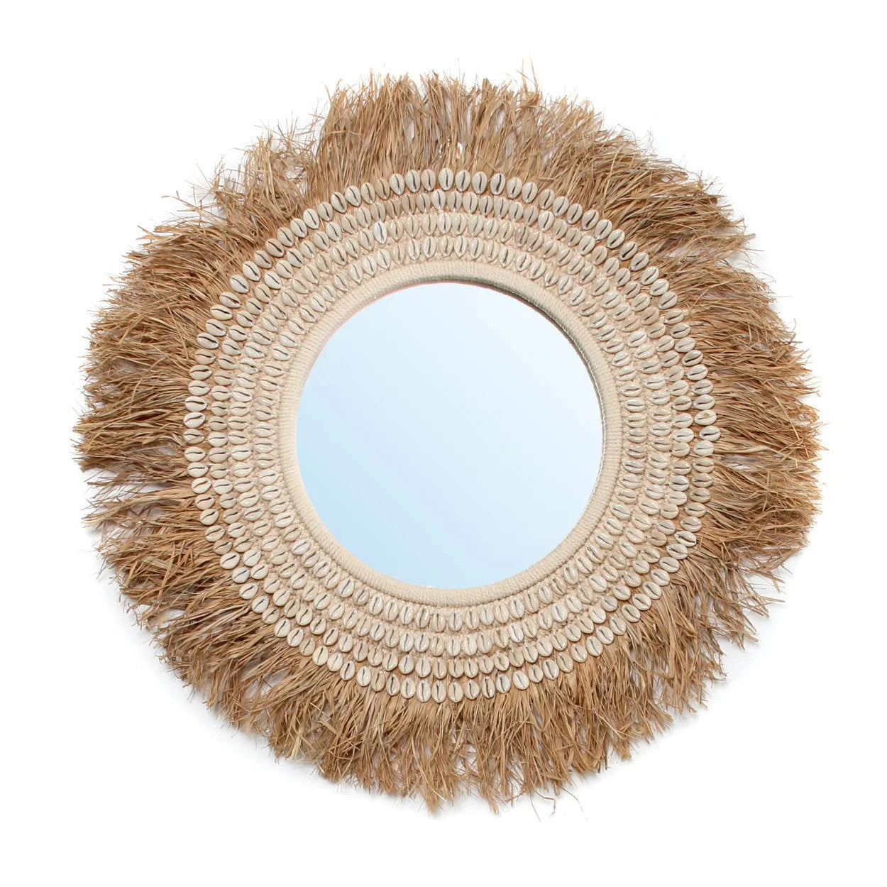 BALE067NW-L-75-0.jpg De Raffia Cowrie Spiegel - Natuurlijk Wit - Afbeelding 1
