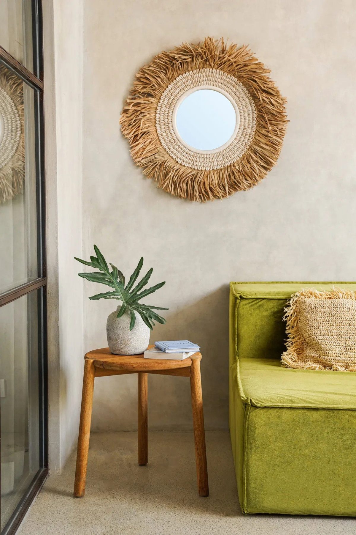 De Raffia Cowrie Spiegel - Natuurlijk Wit - Afbeelding 2