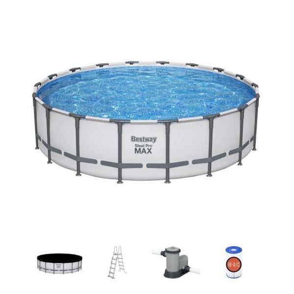 BESTWAY bovengrondse zwembadset - Steel Pro Max - 549 x 132 cm - rechthoekig (inclusief patroonfilter + ladder + afdekking)