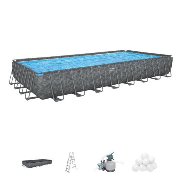 BESTWAY bovengrondse buisvormige zwembadset - APX 365 - 956 x 488 x 132 cm - Rechthoekig (zandfilter, 500g polysphere, ladder, afdekking)