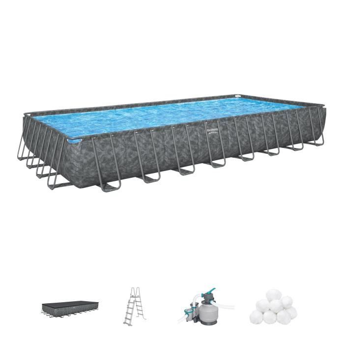 BES6941607365885-0.jpg BESTWAY bovengrondse buisvormige zwembadset - APX 365 - 956 x 488 x 132 cm - Rechthoekig (zandfilter, 500g polysphere, ladder, afdekking) - Afbeelding 1