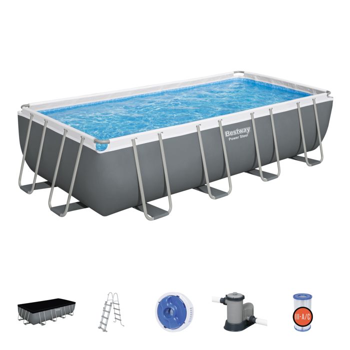 BES6942138987140-0.jpg Bestway Power Steel 549x274x122 cm buisvormig bovengronds zwembad met 5.678 L/H cartridgefilter, afdekking en ladder - Afbeelding 1