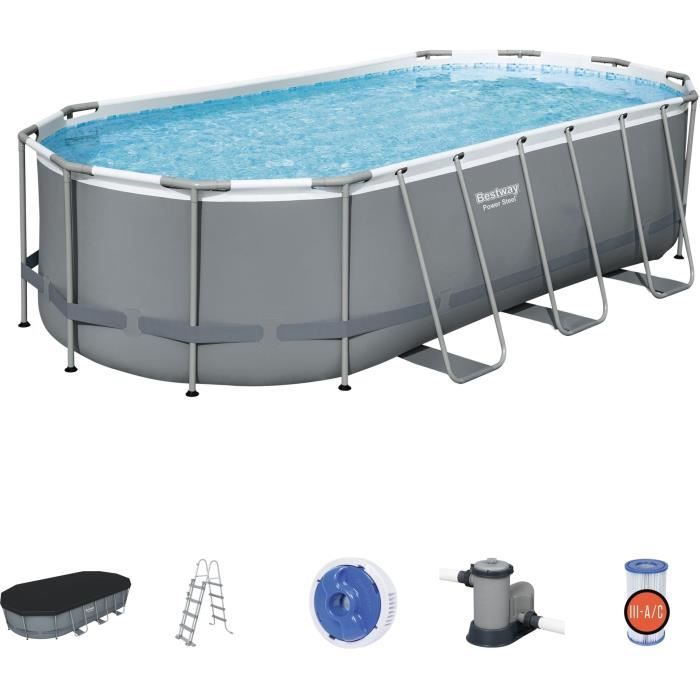 BEST56710-4.jpg BESTWAY Power Steel ovaal bovengronds zwembad 549 x 274 x 122 cm, patroonfilter, afdekking, ladder, Chemconnect-diffusor - Afbeelding 5