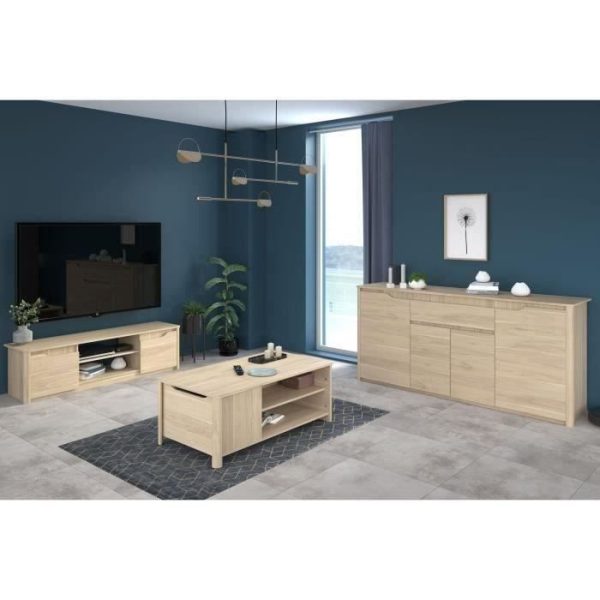 Salontafelset met ladekast, tv-meubel en dressoir - BETTY - Spaanplaat - Eiken decor - PARISOT