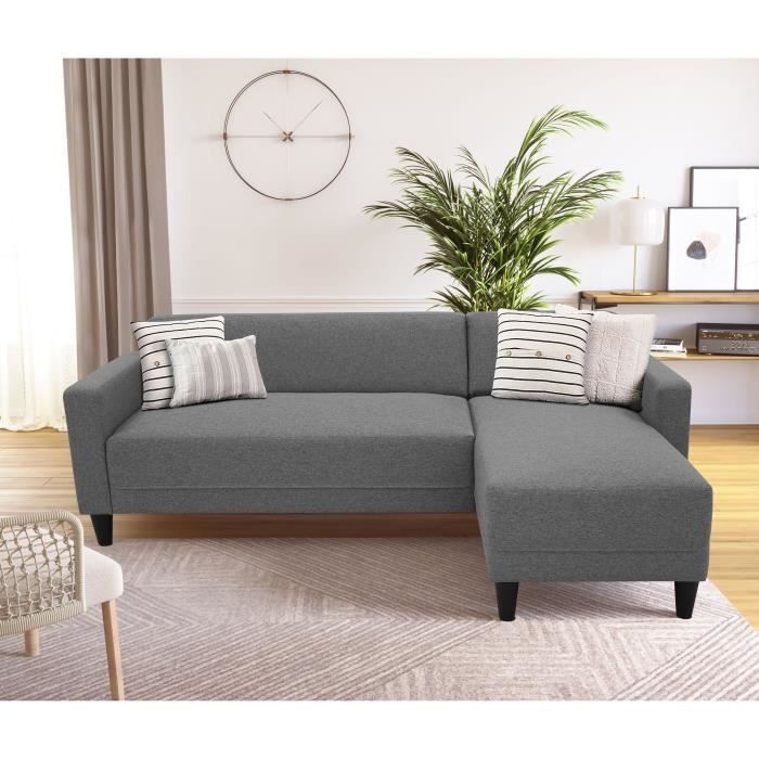 BOB4PANGREVANTH-1.jpg Vaste hoekbank 4-zits Bob - Antraciet stof - Omkeerbaar - L 197 x D 117 x H 65 cm - Afbeelding 2