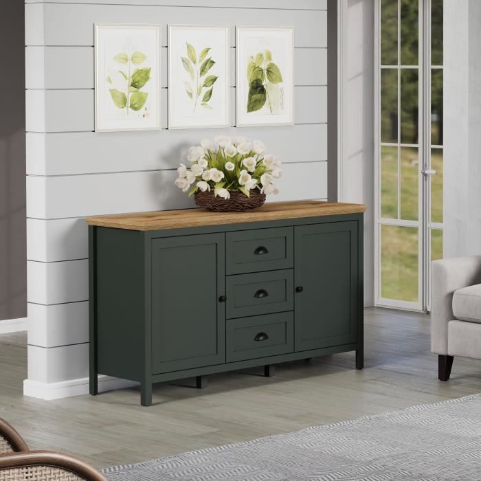 CAL1705628079965-1.jpg Laag dressoir, 2 deuren, 3 laden - L146 cm - 146 cm X 45 cm X 86 cm - STANTON WO - Afbeelding 2