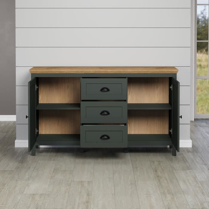 CAL1705628079965-2.jpg Laag dressoir, 2 deuren, 3 laden - L146 cm - 146 cm X 45 cm X 86 cm - STANTON WO - Afbeelding 3