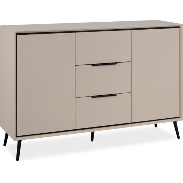Dressoir - ARONA 01B - Beige / Zwart - 2 deuren, 3 laden - 135 x 90 x 38 cm