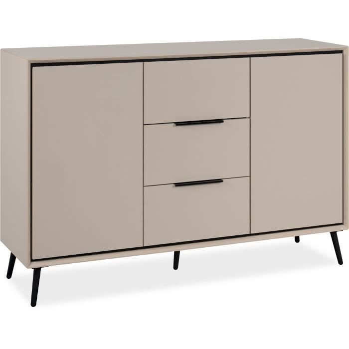 CAL1724696276574-0.jpg Dressoir - ARONA 01B - Beige / Zwart - 2 deuren, 3 laden - 135 x 90 x 38 cm - Afbeelding 1