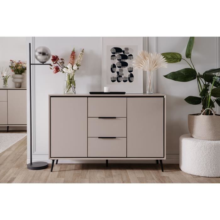 CAL1724696276574-1.jpg Dressoir - ARONA 01B - Beige / Zwart - 2 deuren, 3 laden - 135 x 90 x 38 cm - Afbeelding 2
