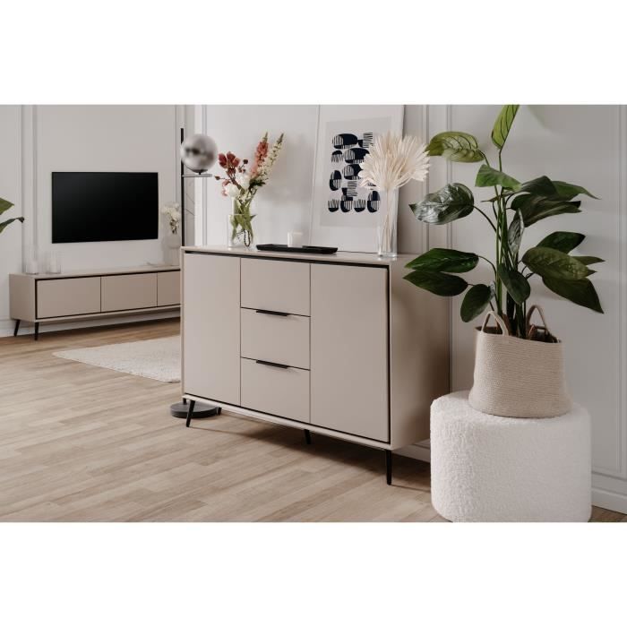 CAL1724696276574-2.jpg Dressoir - ARONA 01B - Beige / Zwart - 2 deuren, 3 laden - 135 x 90 x 38 cm - Afbeelding 3