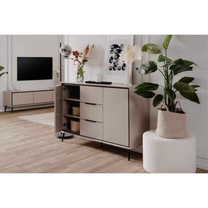 CAL1724696276574-3.jpg Dressoir - ARONA 01B - Beige / Zwart - 2 deuren, 3 laden - 135 x 90 x 38 cm - Afbeelding 4