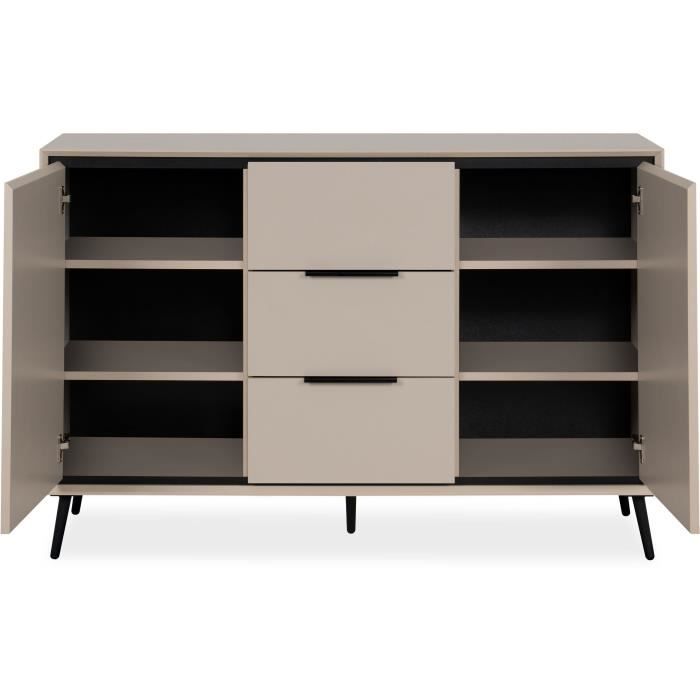 CAL1724696276574-5.jpg Dressoir - ARONA 01B - Beige / Zwart - 2 deuren, 3 laden - 135 x 90 x 38 cm - Afbeelding 6