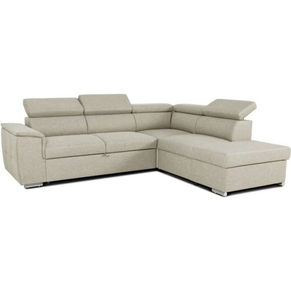 Omkeerbare hoekbank met commode - 5 plaatsen - DAYTONA - Beige stof - 260 x 77 / 94 x 216 cm