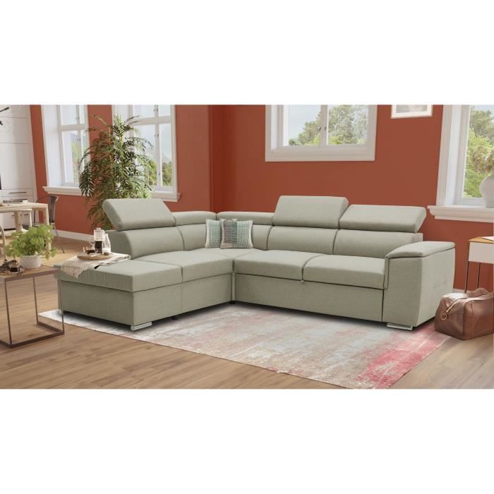 DAYTONAA131896-1.jpg Omkeerbare hoekbank met commode - 5 plaatsen - DAYTONA - Beige stof - 260 x 77 / 94 x 216 cm - Afbeelding 2
