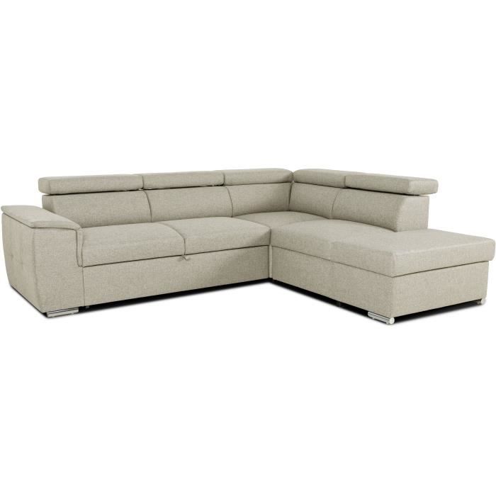 DAYTONAA131896-2.jpg Omkeerbare hoekbank met commode - 5 plaatsen - DAYTONA - Beige stof - 260 x 77 / 94 x 216 cm - Afbeelding 3