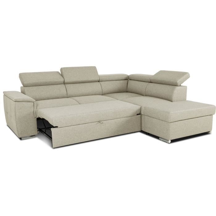 DAYTONAA131896-3.jpg Omkeerbare hoekbank met commode - 5 plaatsen - DAYTONA - Beige stof - 260 x 77 / 94 x 216 cm - Afbeelding 4