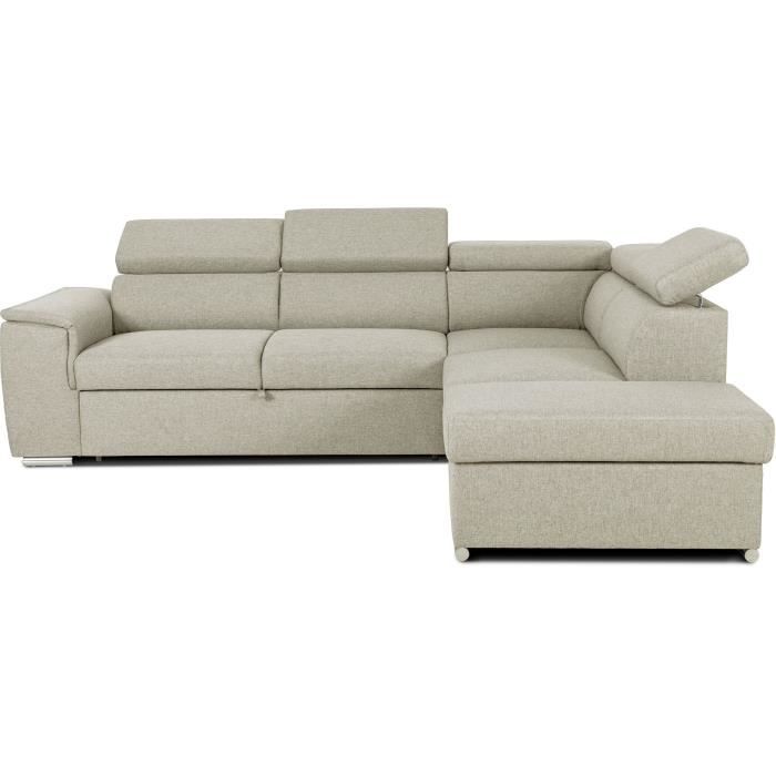 DAYTONAA131896-4.jpg Omkeerbare hoekbank met commode - 5 plaatsen - DAYTONA - Beige stof - 260 x 77 / 94 x 216 cm - Afbeelding 5