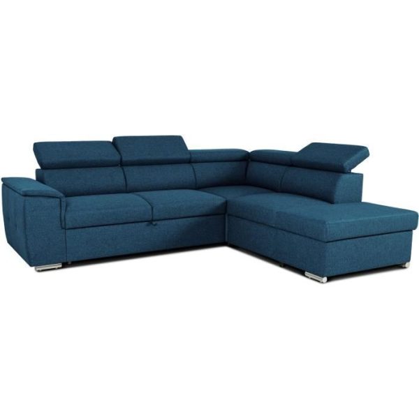 Reversible hoekbank met commode - 5 plaatsen - DAYTONA - Blauwe stof - 260 x 94 x 216 cm