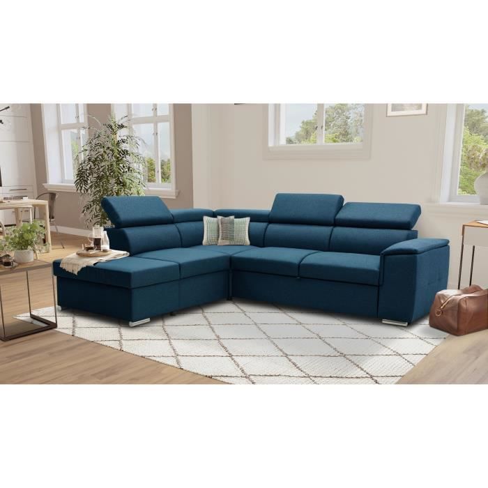 DAYTONAA131903-1.jpg Reversible hoekbank met commode - 5 plaatsen - DAYTONA - Blauwe stof - 260 x 94 x 216 cm - Afbeelding 2