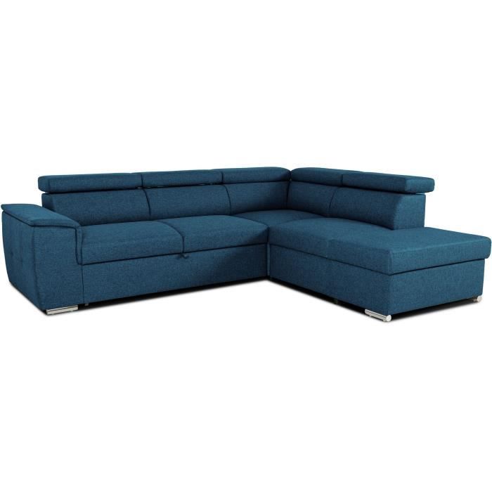 DAYTONAA131903-2.jpg Reversible hoekbank met commode - 5 plaatsen - DAYTONA - Blauwe stof - 260 x 94 x 216 cm - Afbeelding 3