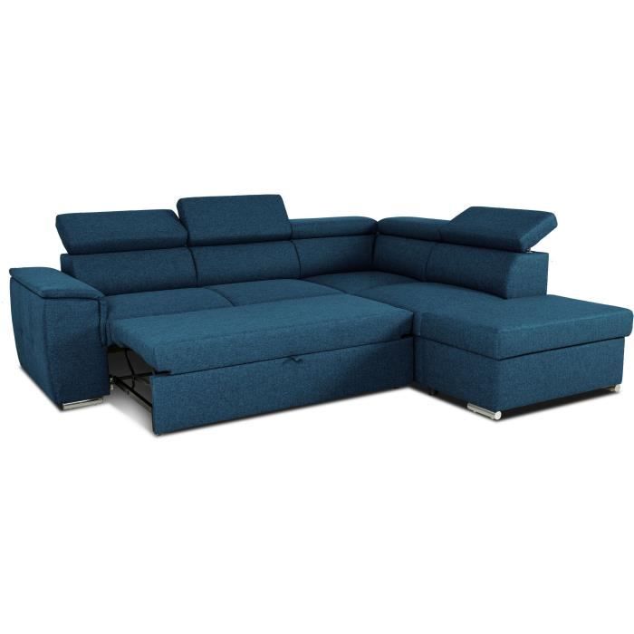 DAYTONAA131903-3.jpg Reversible hoekbank met commode - 5 plaatsen - DAYTONA - Blauwe stof - 260 x 94 x 216 cm - Afbeelding 4