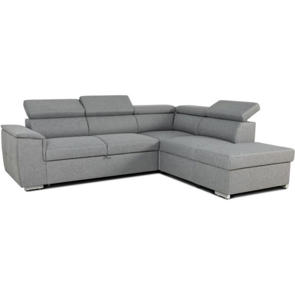 Omkeerbare hoekbank met commode - 5 plaatsen - DAYTONA - Grijze stof - 260 x 77 / 94 x 216 cm
