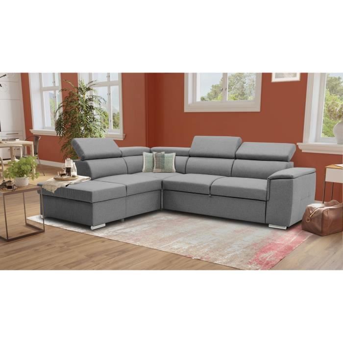 DAYTONAA131907-1.jpg Omkeerbare hoekbank met commode - 5 plaatsen - DAYTONA - Grijze stof - 260 x 77 / 94 x 216 cm - Afbeelding 2
