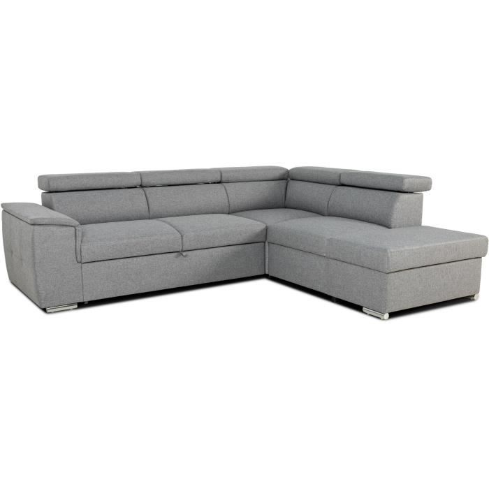 DAYTONAA131907-2.jpg Omkeerbare hoekbank met commode - 5 plaatsen - DAYTONA - Grijze stof - 260 x 77 / 94 x 216 cm - Afbeelding 3