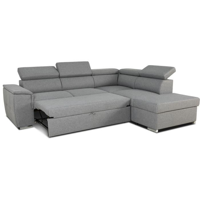 DAYTONAA131907-3.jpg Omkeerbare hoekbank met commode - 5 plaatsen - DAYTONA - Grijze stof - 260 x 77 / 94 x 216 cm - Afbeelding 4
