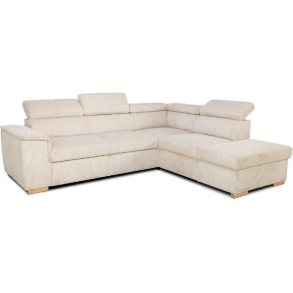 DAYTONA 5-zits omkeerbare converteerbare hoekbank - Beige ribfluweel - Opbergdoos - L 260 x H 94 x D 216 cm