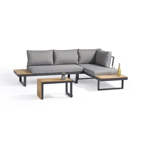 Modulaire tuinmeubelen - Aluminium - DCB GARDEN - 4 plaatsen - TOKYO - Antracietgrijs en acaciahout