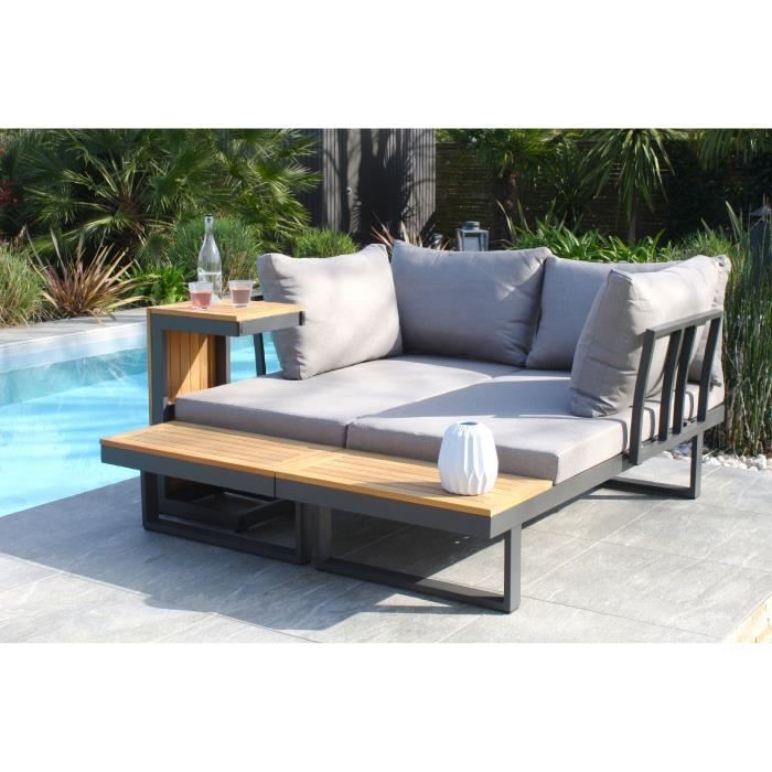 DCB3700286485061-1.jpg Modulaire tuinmeubelen - Aluminium - DCB GARDEN - 4 plaatsen - TOKYO - Antracietgrijs en acaciahout - Afbeelding 2