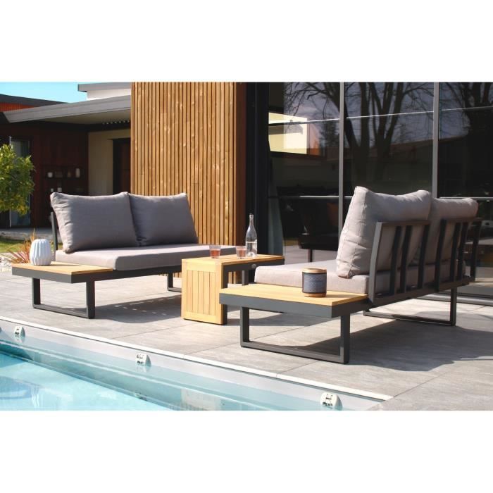 DCB3700286485061-2.jpg Modulaire tuinmeubelen - Aluminium - DCB GARDEN - 4 plaatsen - TOKYO - Antracietgrijs en acaciahout - Afbeelding 3