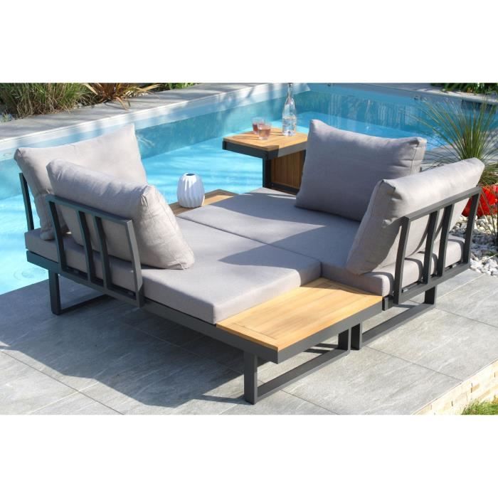 DCB3700286485061-3.jpg Modulaire tuinmeubelen - Aluminium - DCB GARDEN - 4 plaatsen - TOKYO - Antracietgrijs en acaciahout - Afbeelding 4