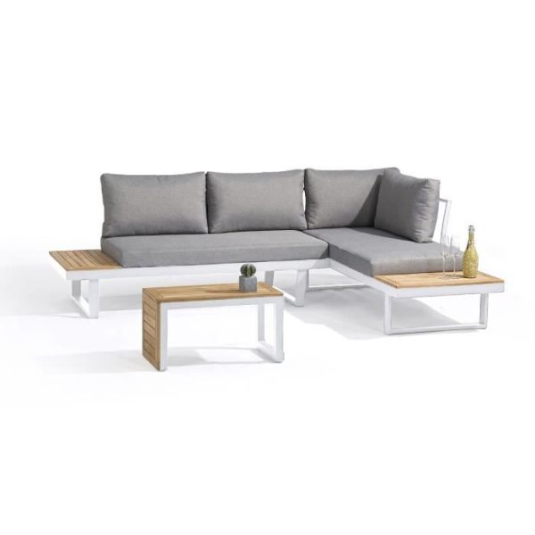 Modulaire tuinmeubelen - Aluminium - DCB GARDEN - 4 plaatsen - TOKYO - Wit en acaciahout